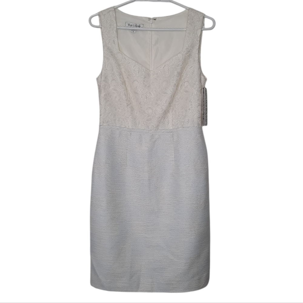 Kay Unger Sleeveless Sheath Dress Lace Tweed Metallic Thread Womens Size 6 New